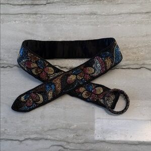 Embroidered Black and Multicolor Women's Belt